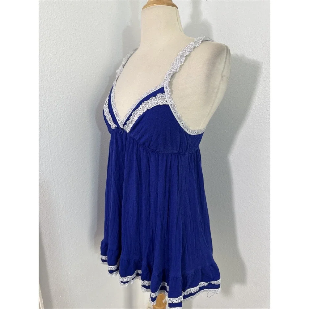 Victorias Secret Slip Dress Women M Blue Babydoll Lace‎ Coqutte Lingerie Y2k